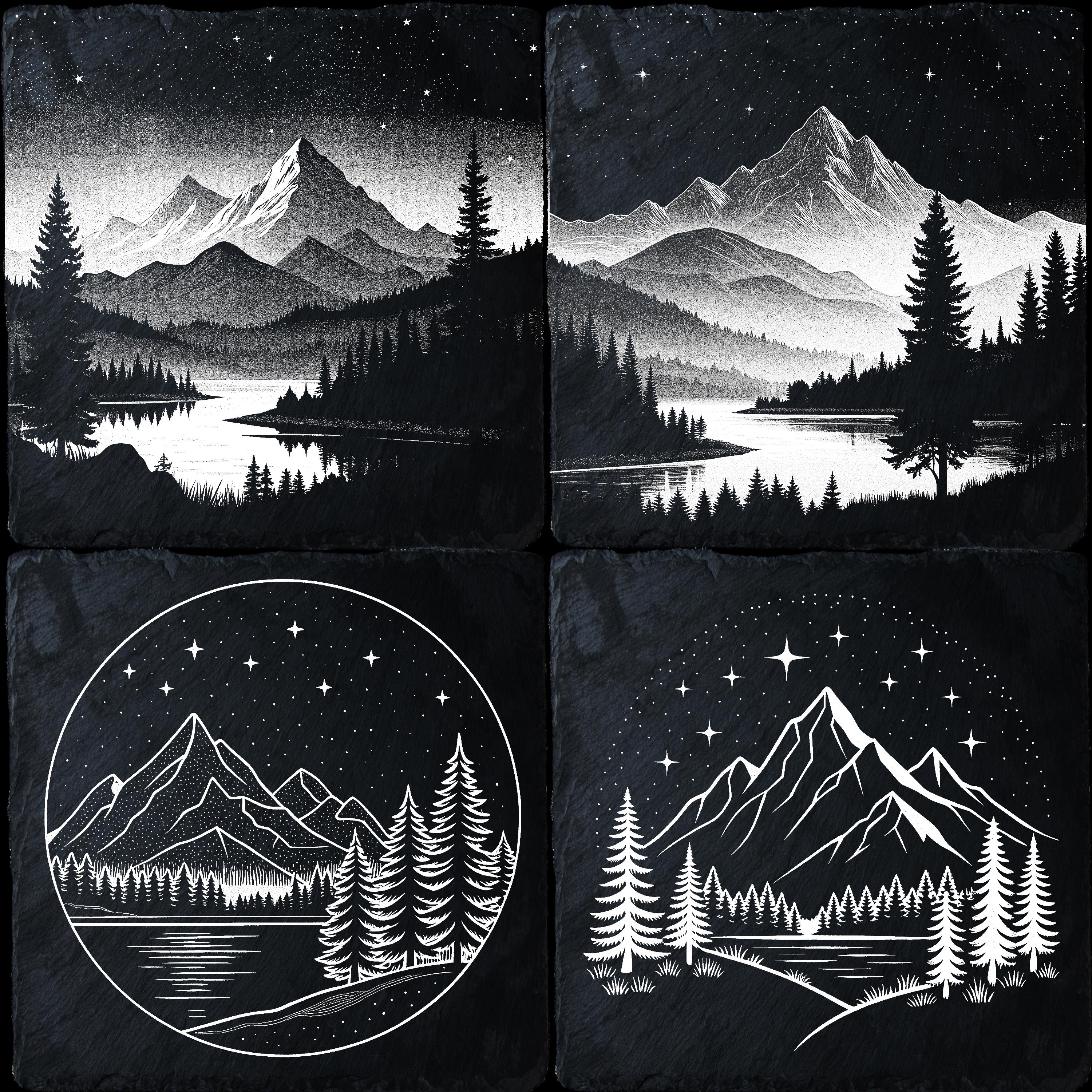 【Laguna Silhouette 】lithograph直筆サイン・EA版 Mountain Landscape Silhouette PNG: Laser Engraving File (digital