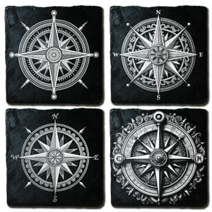 Set aus 4 Kompass Rose 3D PNG Dateien für die Lasergravur, Vintage Navigationsdesign
