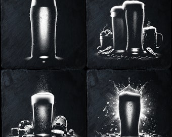 4 bierpakketten | Bundel laserbestanden | Laserbranden, png-bestand | Leisteengravure | Etsen onderzetter | Brandwonden | Glowforge | Xtool | CNC: