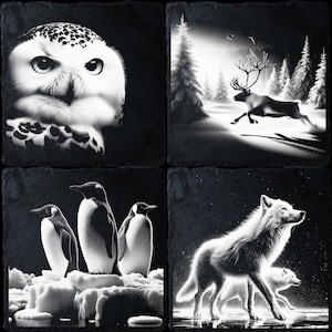 4 Slate Bundle Polar Animal, Laser Ready PNG Files for Engraving, Slate Board Coaster Tray Art, CNC, CO2, Lightburn, Glowforge, Xtool