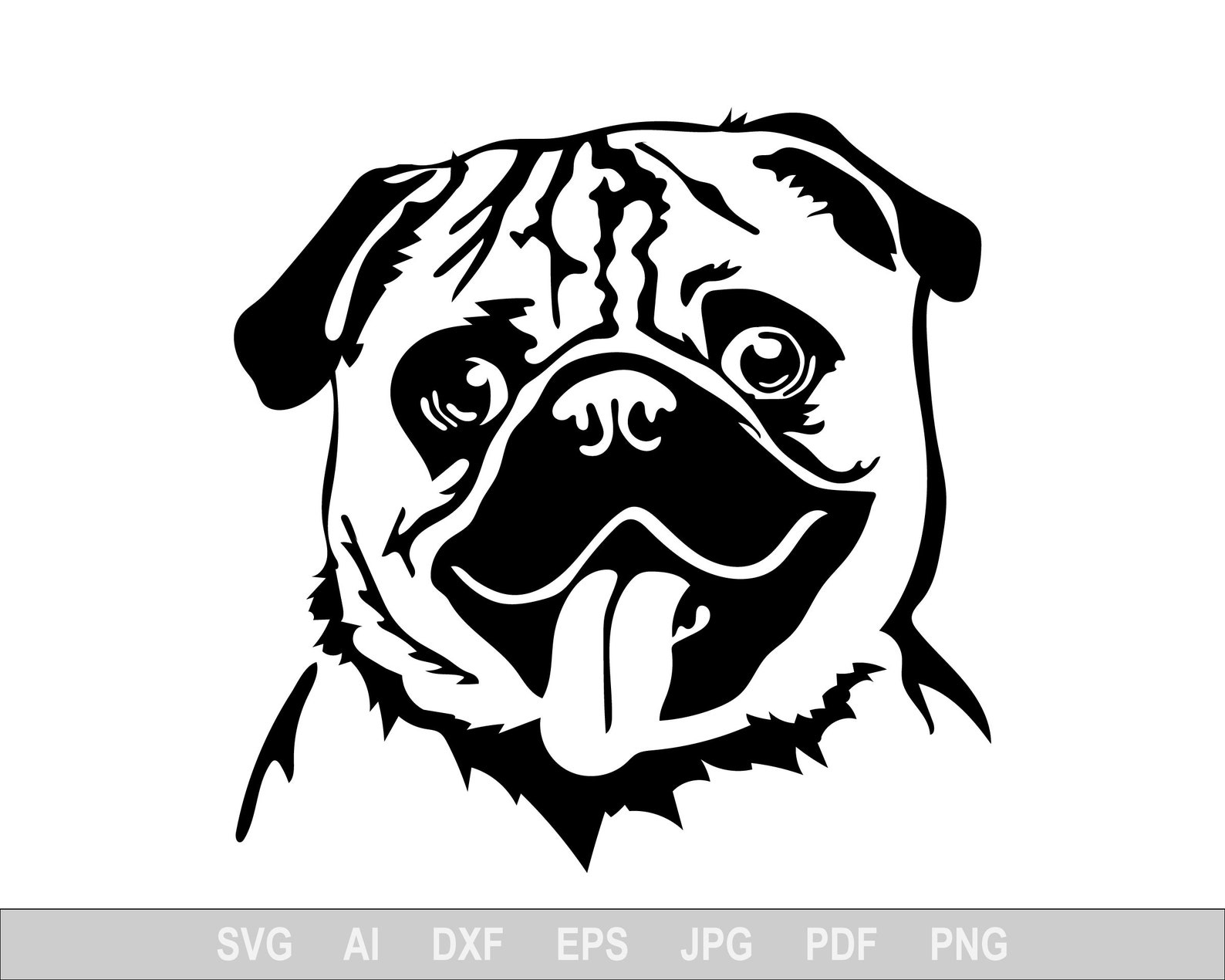 Pug Svg, Dog Svg Files for Cricut, Animal Dxf Cut File, Puppy Vector