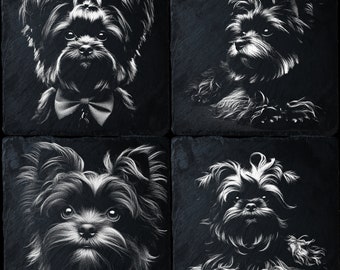 Paquete de 4 Affenpinscher / Paquete de archivos láser / PNG grabado con láser / Grabado en pizarra / Grabado de posavasos / Lightburn / Glowforge / Xtool / CNC