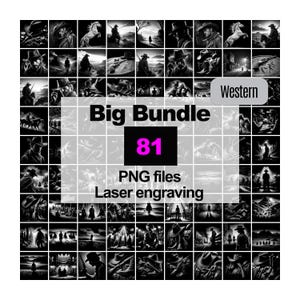 Set of 81 Western PNG Files for Laser Engraving | Cowboy, Horse, Revolver, Ranch Art | CNC xTool Lightburn Co2 Etching, Laser Burn Cut File