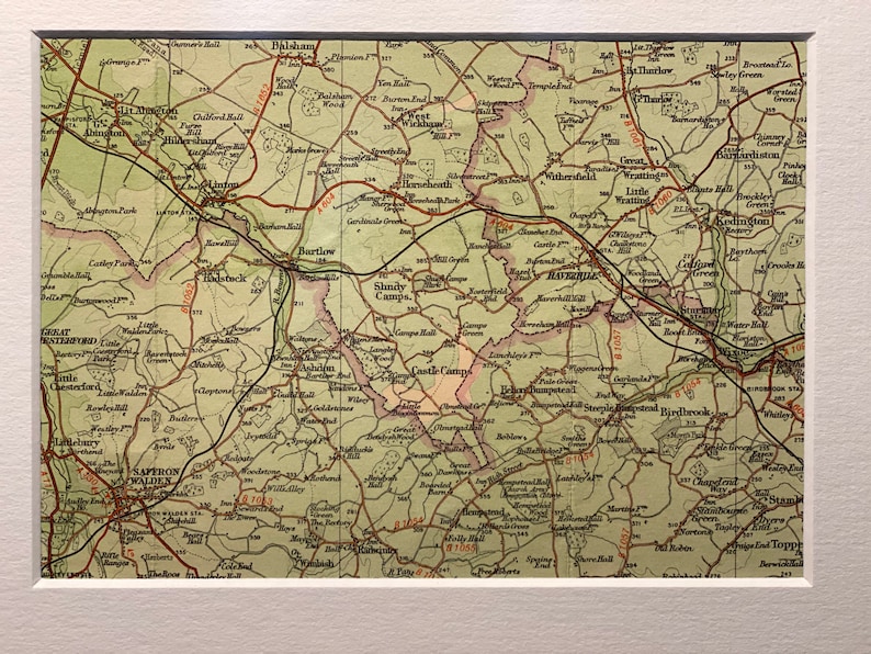 Saffron Walden, Haverhill and Surrounding Area Original 1947 Bartholomew’s Mounted Map image 1