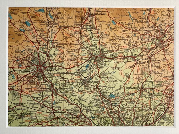 Map Of Bury And Surrounding Area Bolton Bury Rochdale And Surrounding Area Original 1946 | Etsy Australia