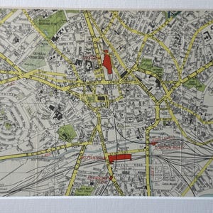 Mappa originale montata del centro città di Nottingham, Geographia del 1957