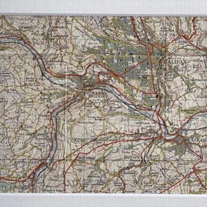 Halifax, Elland, Sowerby Bridge und Umgebung Originalkarte mit Passepartout von 1954