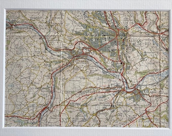 Halifax, Elland, Sowerby Bridge and Surrounding Area Original 1954 Ordnance Survey Mounted Map