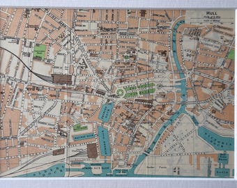 Hull Centre Original 1957 Blue Guide Mounted Map