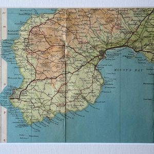 Lands End, Penzance, Cape Cornwall Originalkarte von 1947 Bartholomäus Passepartout Landkarte