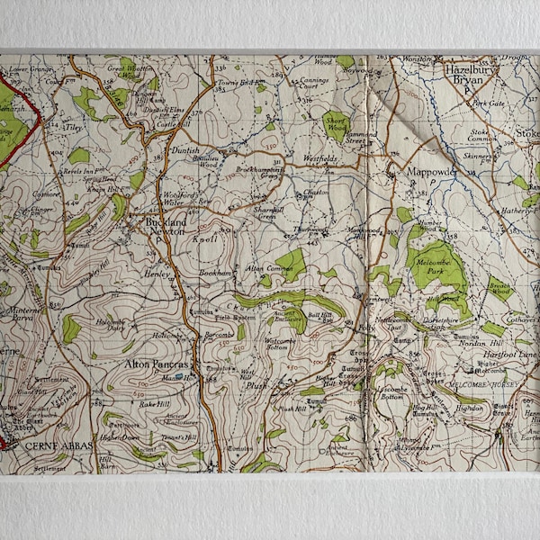 Alton Pancras, Cerne Abbas, Buckland Newton and Surrounding Area Original 1946 Ordnance Survey Mounted Map