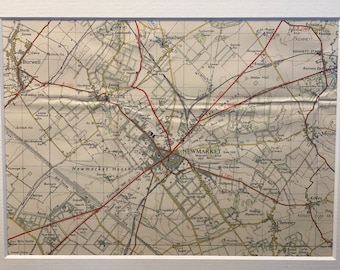 Newmarket, Exning, Cheveley and Surrounding Area Original 1954 Ordnance Survey Mounted Map