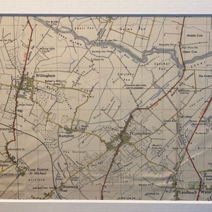 Willingham, Cottenham, Waterbeach and Surrounding Area Original 1954 Ordnance Survey Mounted Map