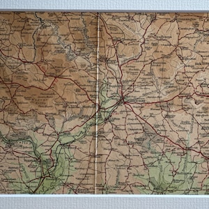 Ashbourne, Fenny Bentley, Rocester and Surrounding Area Original 1924 Bartholomew&#39;s Mounted Map
