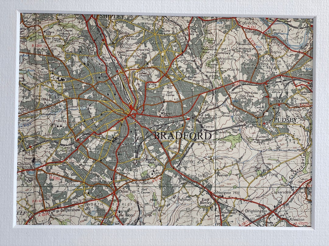 Bradford, Pudsey, Shelf and Surrounding Area Original 1954 Ordnance