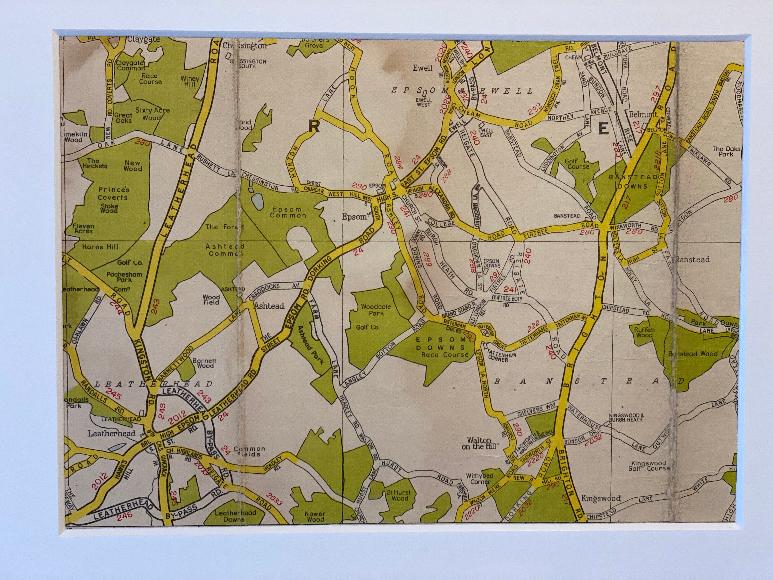 Leatherhead and Surrounding Area Original 1955 Geographers' Greater London Map Banstead Epsom