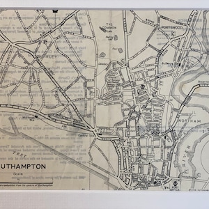 Southampton Town Center und Umgebung Original 1950&#39;s AA Road Map