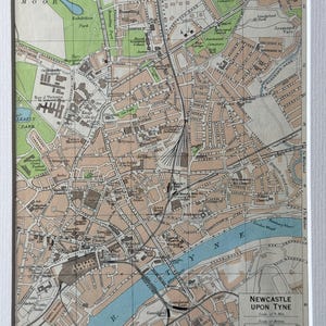 Newcastle Upon Tyne Original 1957 Blue Guide Mounted Map