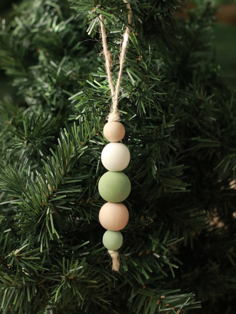 Wood Bead Ornament Natural Nordic Scandinavian Christmas Tree Decoration Natural Earthy Pastel Farmhouse teardrop Handmade Scandi Minimalist image 5