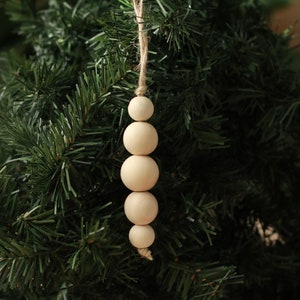 Wood Bead Ornament Natural Nordic Scandinavian Christmas Tree Decoration Natural Earthy Pastel Farmhouse teardrop Handmade Scandi Minimalist image 3