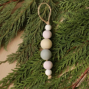 Wood Bead Ornament Natural Nordic Scandinavian Christmas Tree Decoration Natural Earthy Pastel Farmhouse teardrop Handmade Scandi Minimalist image 6