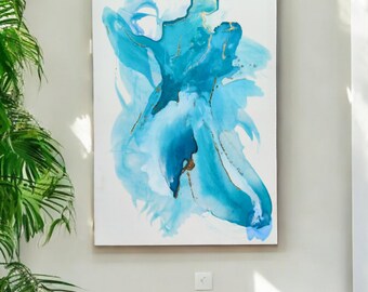 Print - Abstract acrylic painting in shades of blue - Art print | Modern wall art print for interior design | Blue abstract artwork