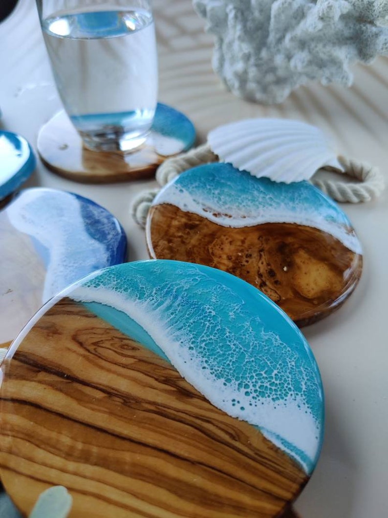 Set of Coasters for Drinking Glass Made of Olive Wood Decorated With