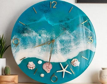 Epoxy resin wall clock 40 cm | customizable, resin clock with gold numerals | handmade art clock made to order | decorative resin wall art |