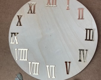 Set of 12 "Shadow" self-adhesive Roman mirror numbers for watch making, resin watches, wooden watches or similar diy's
