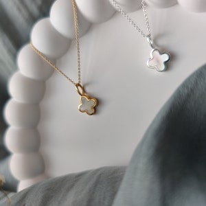 Necklace 925 Sterling Silver gold plated flower with mother of pearl, cross, clover shape bridesmaid jewelry, gift, accessories