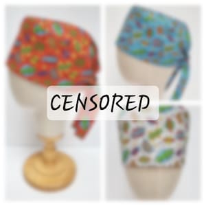 Potty Mouth Profanity Print Surgical Scrub Hat, Sweary Print Scrub Cap, Tie Back Surgical Hair Covering