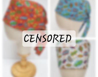 Potty Mouth Profanity Print Surgical Scrub Hat, Sweary Print Scrub Cap, Tie Back Surgical Hair Covering