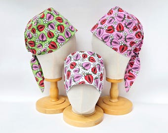 Strawberry Snatch Vulva Print Surgical Scrub Hat: Pixie, Euro, Euro-Pony Styles