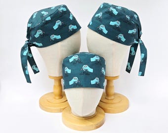 I Will Cut You Print Surgical Scrub Hat, General Surgery Tie Back Style Cap