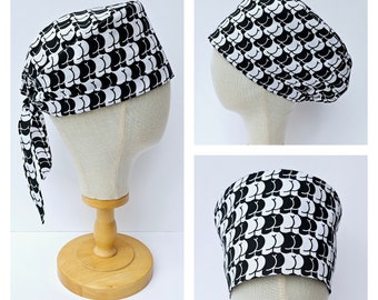 Butt Check Print Scrub Hat, Chequered Booty Print Surgical Scrub Cap, Pull On Euro Style, Adjustable Tie Back Pixie Style.