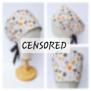 Cute But Crazy Snarky Adult Cat Print Surgical Scrub Hat, Crazy Cat Lady Scrub Cap, Euro Style Surgical Scrub Bonnet