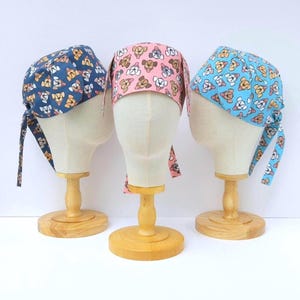 Derpy Dog Veterinary Scrub Hat with Ears, Dog Lovers Scrub Cap, Tieback Pixie Style Surgical Scrub Hat