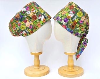Breasts Of Paradise Boob Print Surgical Scrub Hat, Pull On Euro, Tie Back Pixie, Ponytail, Skull Cap Styles