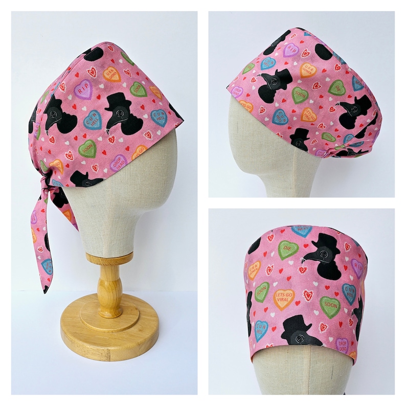 Inappropriate Valentines day plague doctor scrub hats. Available in either Pixie or Euro style.