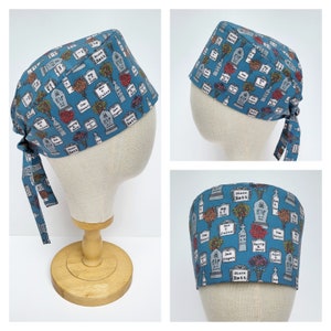 Humorous Headstones Halloween Print Unisex Pixie Style Surgical Scrub Hat. Adjustable, Washable, 100% Cotton.