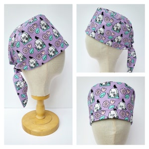 RIP Headstone Print Surgical Scrub Cap, Cute Gravestone Scrub Cap, Adjustable Tie Back Pixie Style Surgical Bonnet.