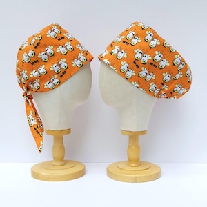 Boo Bees Surgical Scrub Hat, Boob Print Scrub Cap, Ghost Print Scrub Hat, Pull On Euro Style, Adjustable Tie Back Pixie Style.