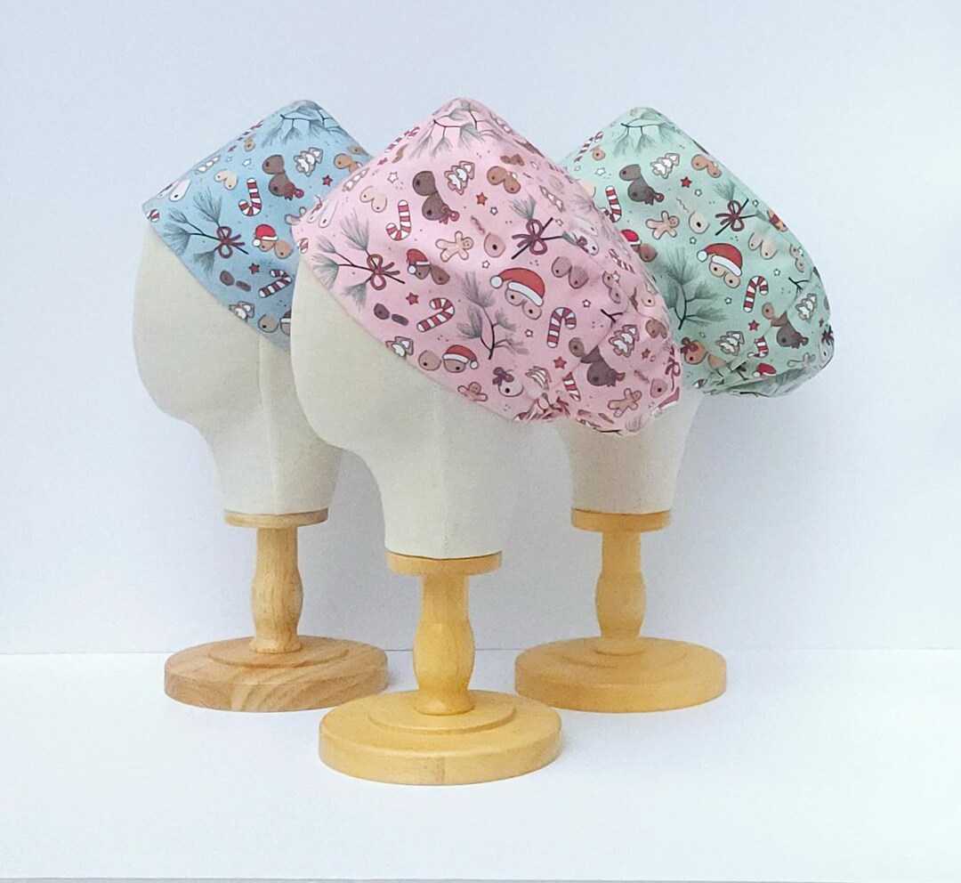 Breastmas Wishes Boob Print Scrub Hat, Breast Surgery Scrub Cap, Pull ...