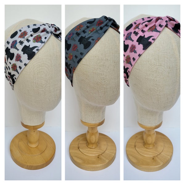 Plague Doctors And Posies Print Soft and Stretchy Multi Way Twisted Ladies Turban Style Hairband.