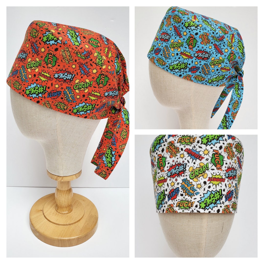 Potty Mouth Profanity Print Surgical Scrub Hat, Sweary Print Scrub Cap ...