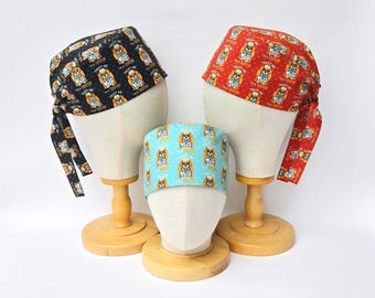 Trust Me, I'm a Dogtor Dog Print Surgical Scrub Hat: Adjustable Tie Back Pixie Style