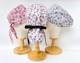 Boobsadaisy Boob and Daisy Print Surgical Scrub Hat: Pixie, Euro-Pony and Euro Styles