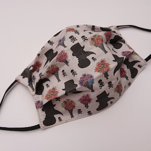 Masque facial lavable en trois couches, Plague Doctor et imprimé coton bouquet, doublure en soie.