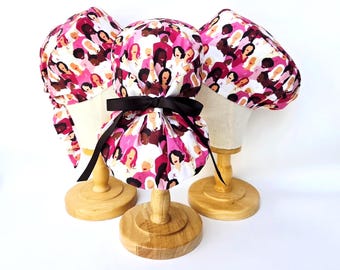 Breast Cancer Women Surgical Scrub Hat: Pixie, Euro, Euro-Pony, Ponytail, Scull Cap Styles
