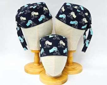 I Will Cut You Surgical Skull Cap, Hand And Scalpel Print Scrub Hat For Short Hair